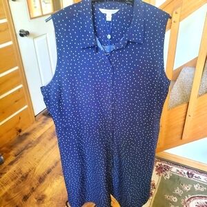 PopSugar Sleeveless Blue with Red & White Dots Full Button Sz. XL Dress